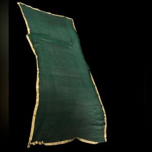 Elegant Green sheer Fabric with Gold Trim
